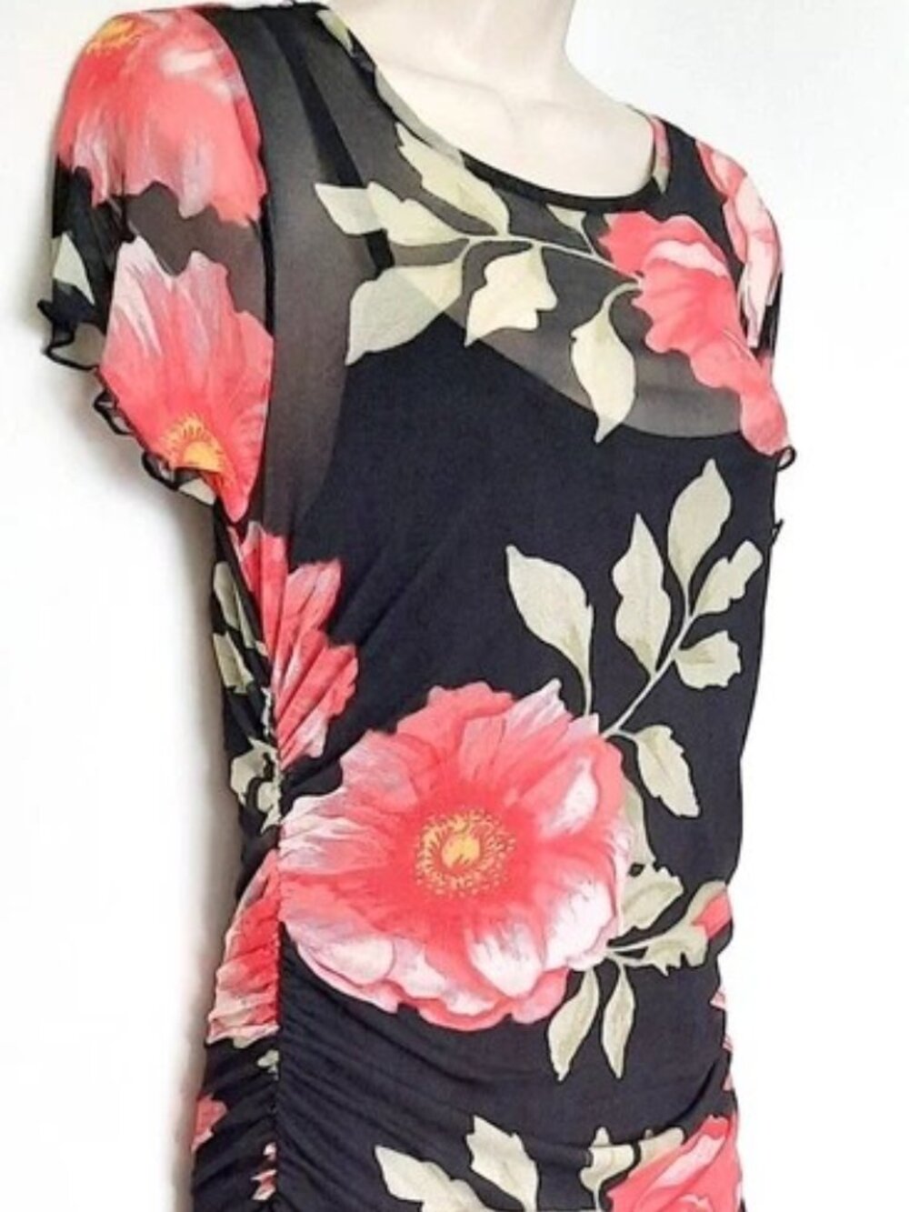 No Comment Ruched Slim Fit Abstract Floral Print Maxi Dress Size XL NWT